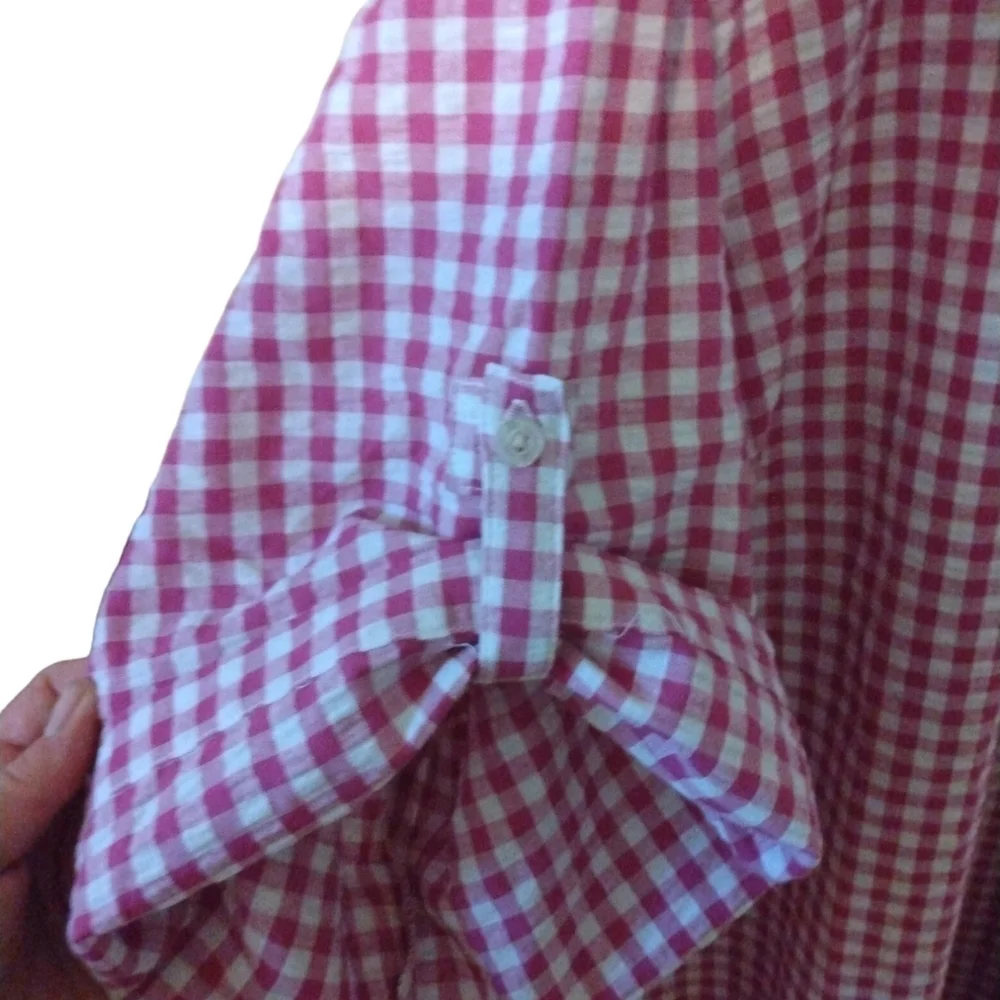 Gingham Red White Button Up Woman Within Button Up Elbow Slvs. Country Casual 4X - Picture 6 of 8